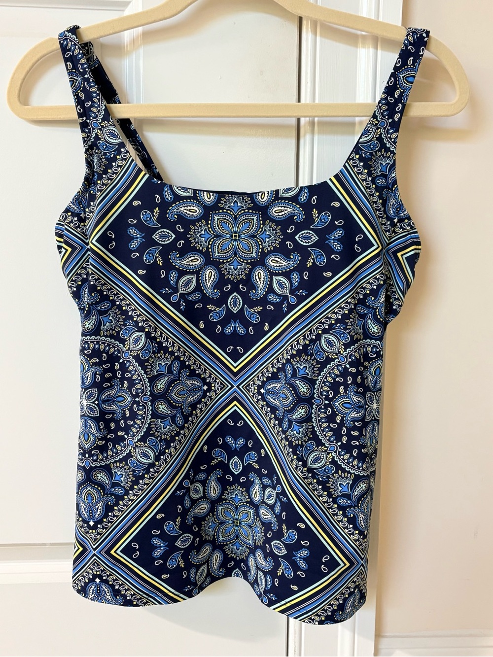 Lands' End Navy Blue Paisley Tankini Top